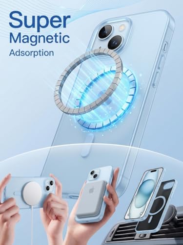 Image of DIZORO Matte Case for iPhone 15 Compatible with MagSafe, Camera Lens Full Protection, Shockproof Translucent Frosted TPU Soft Phone Cover, Anti-Fingerprint (Blue)