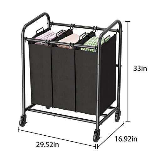 Wisdom Star 3 Bag Laundry Sorter Cart, Laundry Hamper Sorter With Heavy Duty Rolling Wheels And Removable Bags For Clothes Storage,Laundry Organizer Laundry Basket Laundry Clothes Hamper, Black #TOP7