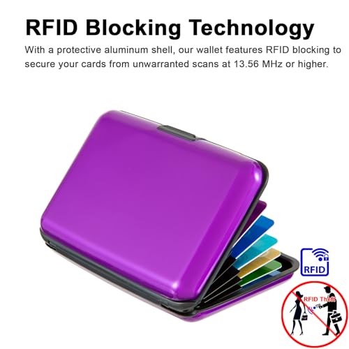 Image of Credit Card Holder Small RFID Blocking Wallet Business Metal Slim Mini Aluminum Hard Case for Women Men, Vibrant Purple, small, Minimalist, Compact, American