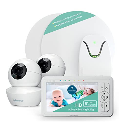 Image of Babysense True Sleep Duo - HD Video & Movement Baby Monitor - HD Bundle Pack - HD Split Screen 5" Video Monitor with Two PTZ Cameras & Babysense 7 Under-The-Mattress Baby Movement Monitor - 2 in 1