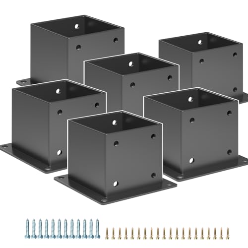 Kinchoix 6PCS Post Base 4\"x 4\" (Actual 3.5 x 3.5 inch) Wood Fence Post Anchor Pergola Brackets Heavy Duty Post Bracket for Deck Porch Railing Support Trim
