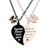 MJartoria BFF Necklace for 2-Valentines Heart Matching Necklace Best Friends Pendant Friendship Necklace Set of 2 Gifts for Women (Rose Gold+Black, together forever-butterfly)