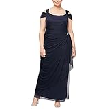 Alex Evenings Women's Cold Shoulder Mother of The Bride Dress w/Ruched Skirt, Formal Event, Wedding Guest Gown Size, Embellished Navy, 16 Plus