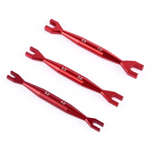 havcybin 3pcs Aluminum Alloy Wrench 3-4mm 4.5-5mm 5.5-7mm Double End Universal Spanner Open End Small Wrench Set Repair Tool For Rc Crawler Car HSP Traxxas Axial SCX10 Truck (Red)