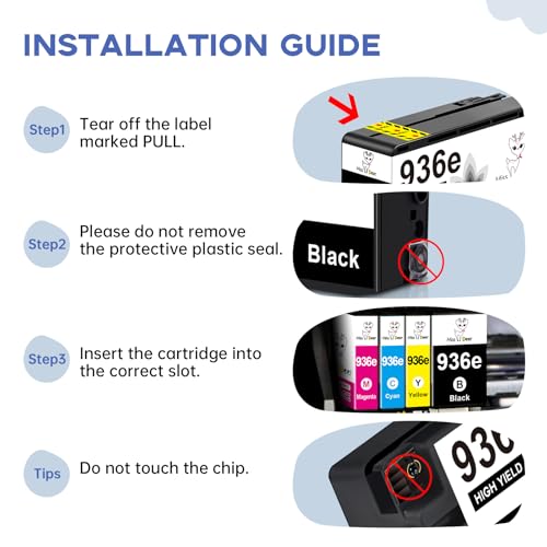 Image of Miss Deer 936e Ink Cartridges Compatible for 936 936e 936xl Ink Cartridges Work with OfficeJet 9122e OfficeJet Pro 9110b 9125e 9128e 9130b 9135e OfficeJet Pro Wide Format 9730e,4 Pack
