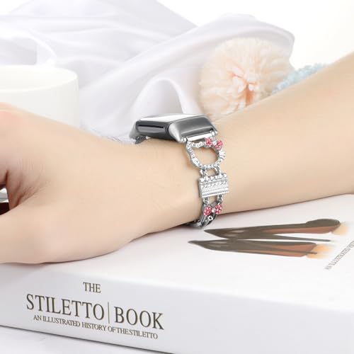 Metal Band Compatible with Fitbit Charge 6/ Fitbit Charge 5 Bands for Women, Bling Cute Cartoon Charms Bracelet Chain Strap Jewelry Replacement Watchband for Fitbit Charge 5 6 Fitness Tracker (Cute Cat Silver) by TERKOWQI - Used condition - Image 6