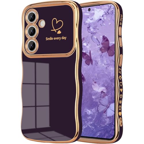 Keteen Coque Compatible avec Samsung Galaxy S25 FE, Étui Bord Forme Ondulé Bouclée Coeur Mignon d'amour Dessin Case Ultra Fine Galvanisé Housse Antichoc Silicone...