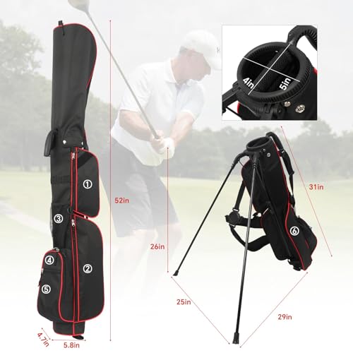 Sunday Golf Bag- Dual Strap Golf Stand Bag with 6 Pockets, Lightweight Small Golf Bag for a Few Clubs and Rain Cover Hood - Thumbnail 2