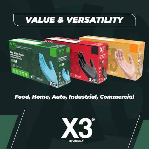 Image of X3 Black Gloves, Disposable, Latex Free, Nitrile, for Cooking, Food Prep, 3 Mil, Powder-Free, Sizes Small through XX-Large
