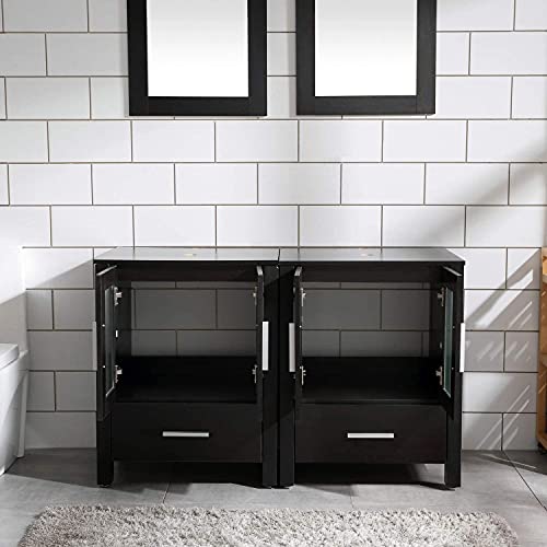 48\" Bathroom Vanity Cabinet and Sink Combo Double Top w/Vessel Sink,Mirror,Faucet&Draint Set (Black)…