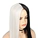 Kaneles Half Black Half White Wigs Long Straight Synthetic Hair for Women Heat Resistant Daily Cosplay Replacement Wig 24 inch