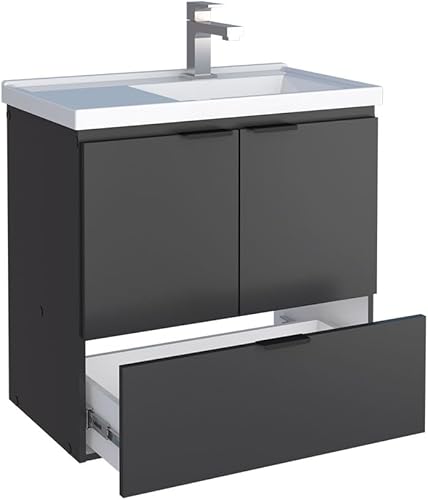 Miniatura 5 de COZIMAX Vanity Soul - Lavabo de baño flotante de 24 pulgadas y lavabo de mármol cultivado con puerta de cierre suave (negro)