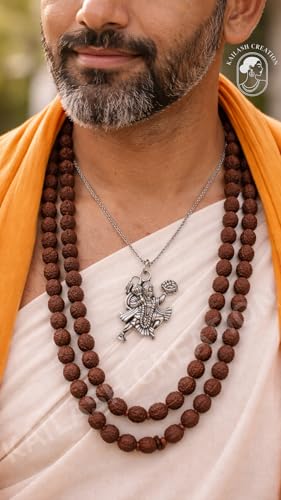 Image of Unisex Stainless Steel Silver Hanuman Ji Pendant Necklace - Lord Mahabali, Meditation Pose, Gada Design, Bajrang Bali, Veer Hanuman & Devotional Face Locket with 24 Inch Chain for Men & Women