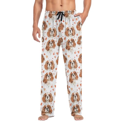 Cavalier King Charles Dog Heart White Pajama Pants Mens Lounge Pjs4