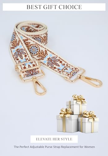 Image of Lyrovo Adjustable Purse Strap Replacement for Women, 1.5 inch Wide Crossbody Shoulder Strap Boho Handbag Strap (Rattan White)