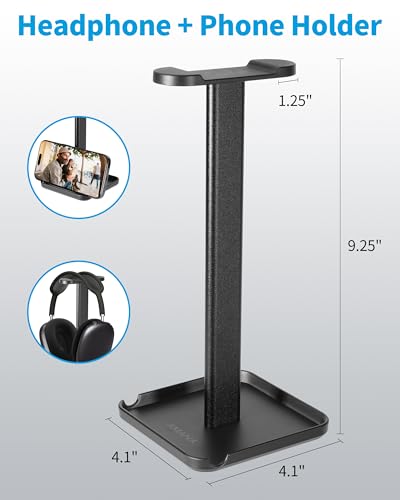 image for XMANA 2-in-1 Aluminum Headphone Stand & Phone Holder Rack - Sleek, Stu