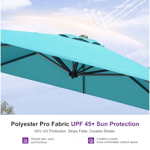 Image of PURPLE LEAF Patio Umbrella with Base 10' x 10' Easy Assembly Turquoise