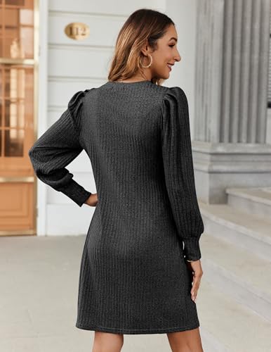 Zeagoo Women Long Sleeve Dress for Fall Winter Casual Knitted Dresses 2025 Round Neck Black Dress, Black L - Image 3