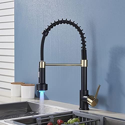 Mitigeur de cuisine nickel noir sur pont avec bec lumineux LED rotatif à 180°