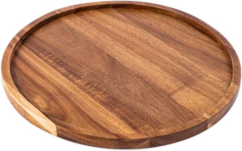 Image of Round Wood Tray for Coffee Table, Wooden Serving Tray, Decorative Trays for Home Decor (11x11 Inch)