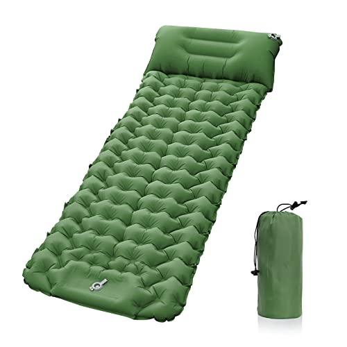 Lotus Power Matelas de Voyage extérieur Portable étanche à l'humidité pour randonnée / Camping / Pique-Nique, Coussin d'air Tapis Gonflable en Nylon pour visites touristiques / Trek (Vert)