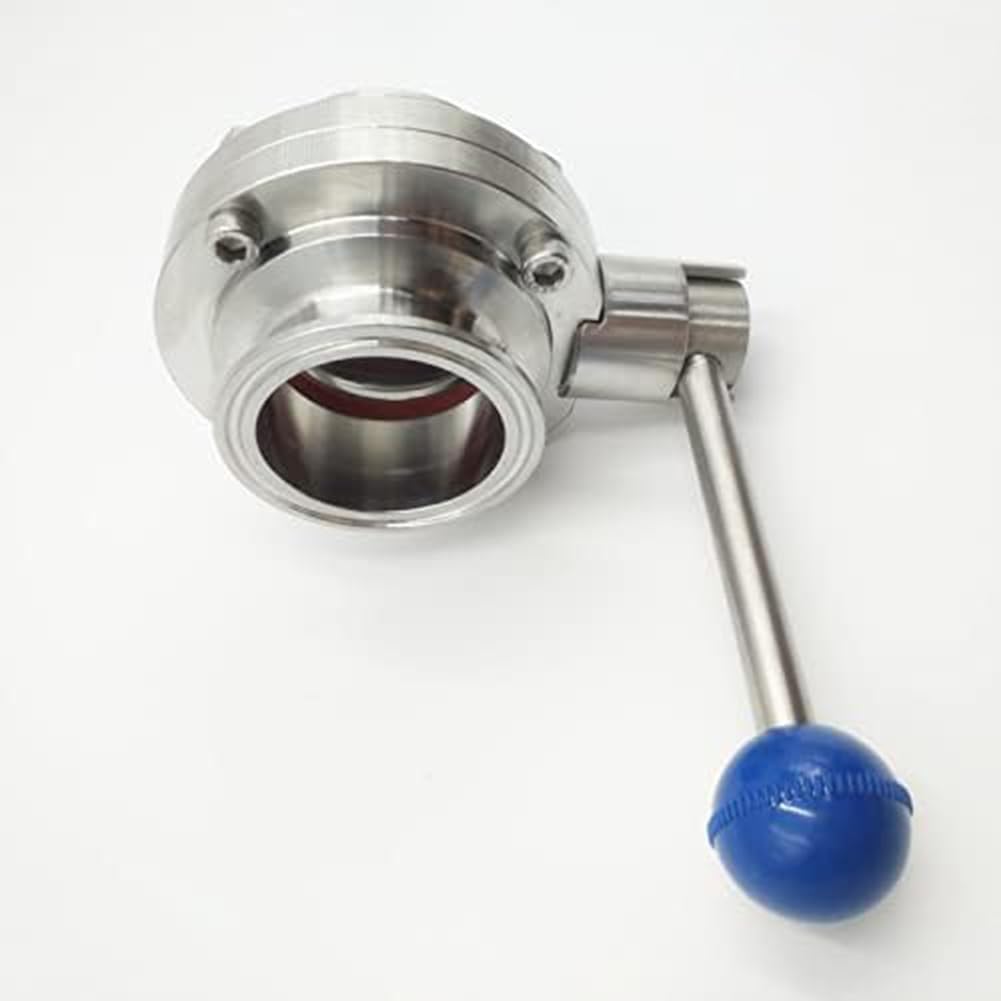 Butterfly Valve, 19-108mm Sanitary Butterfly Valve Stainless Steel 304 Tri Clamp Clover with Pull Handle for Beverage WaterSilver, 38mm