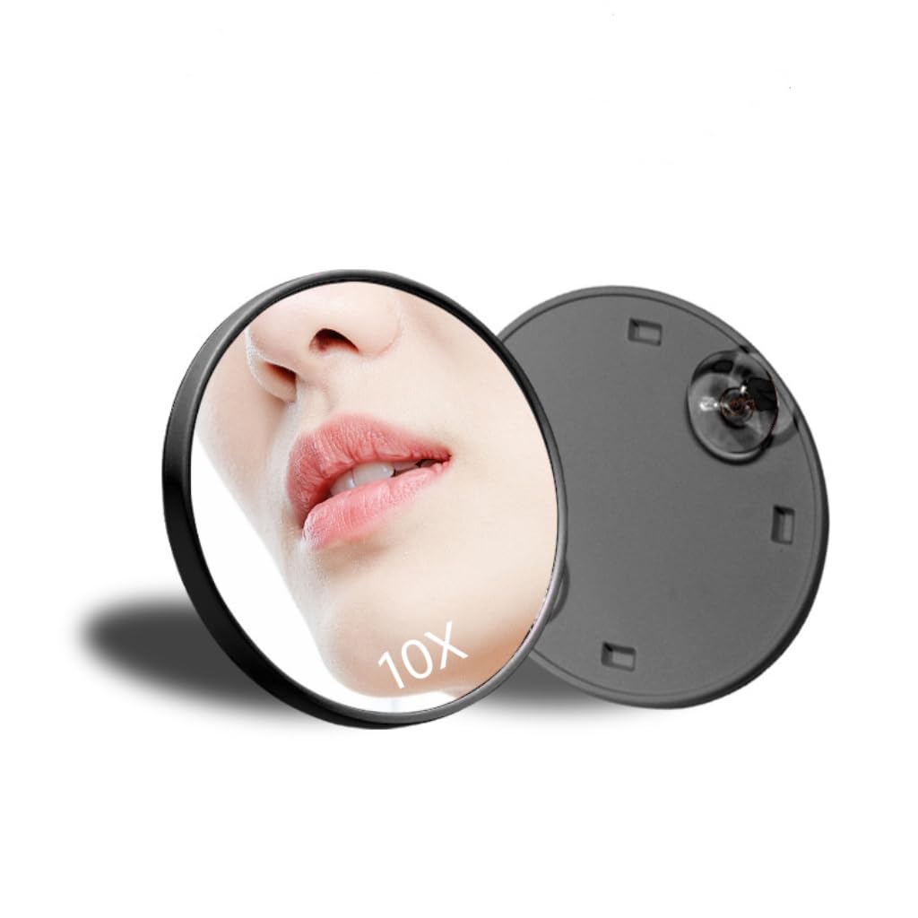 Magnifying Mirror with Suction Cups, 10X Magnifying Makeup Mirror, 3.5 inches Travel Portable Makeup Pocket for Makeup, Shaving, Facial Cleansing, Bathroom Mirror, Men Women-Black