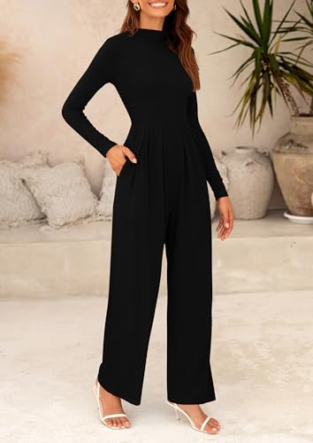 PRETTYGARDEN Jumpsuits For Women Dressy Fall Fashion Clothing 2025 Long Sleeve Mock Neck Date Night Rompers Business Outfits