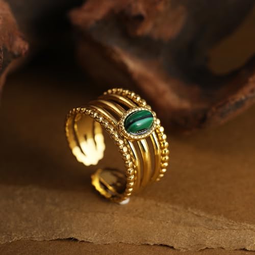 FLORA FEMININOS ANEL FOLHEADO A OURO 18K COM PEDRA VERDE DE AJUSTAR