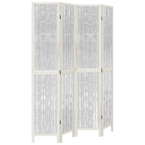 Biombo Interior, Partición de Separación Separador de Habitación Pantalla de Privacidad Partición de Separación 4 Paneles Blanco Madera de Paulownia Sólida