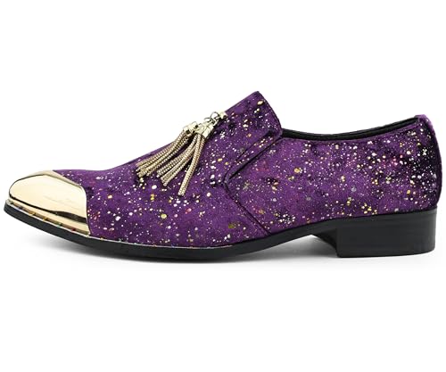 Amali Chaz, Men's Slippers - Loafers Men Slip on Shoes - Mens Casual Shoes - Man Made Velvet, Tuxedo Shoes - Metal Gold Chain Tassel & Gold Metal Tip, Dress Shoes - Gift2