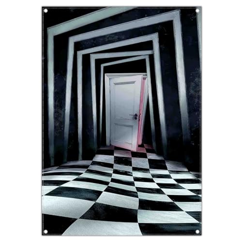 Monalivest 5x7ft Black and White Checkboard Mysterious Door Backdrop