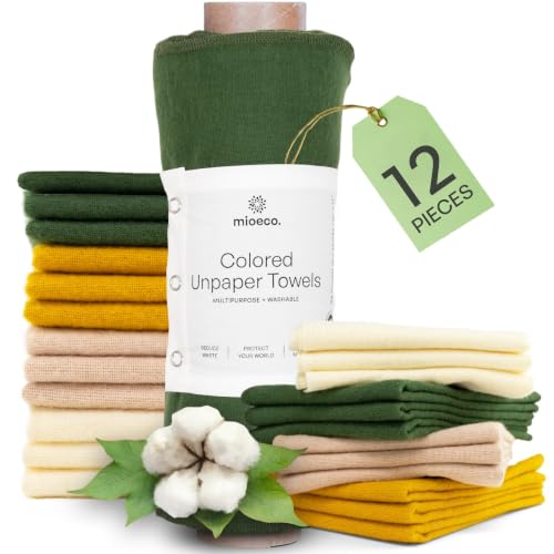 Image of mioeco 12 Pack Reusable Kitchen Paper Towels, Organic Multicolor Cloths