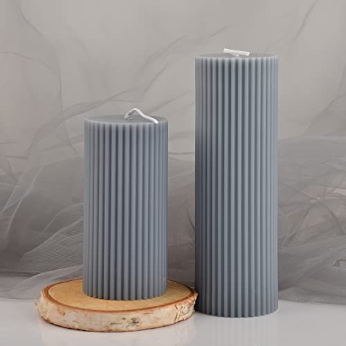 2 Pack Ribbed Pillar Soy Wax Scented Candle For Home Decoration Birthday Valentine's Day Wedding Christmas (Ribbed Pillar Candle Grey) #TOP3