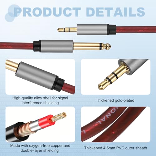 Cable de audio TS a TRS de 6,35 mm a 3,5 mm para conectar laptop y altavoz 3