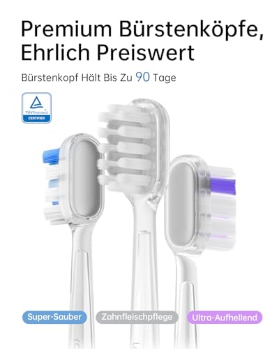 Laifen Wave elektrische Zahnbürste, Oszillation & Vibration Elektrische Schallzahnbürste für Erwachsene mit 3 Bürstenköpfen, IPX7 Wasserdicht Wiederaufladbar Reisezahnbürste (Superhelles Weiß) – Bild 5
