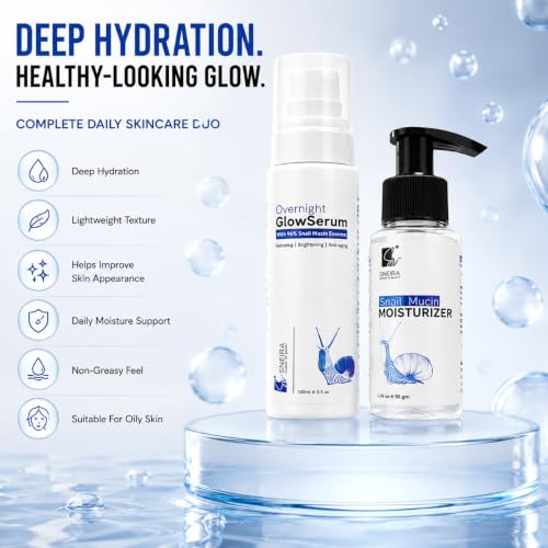 Image of Snail Mucin Skincare Combo - Snail Mucin Glow Serum & Moisturizer for Face | Korean Skin Care for Glowing Skin | Hydrating Lightweight Daily Face Care Set for Men & Women | Suitable for Oily