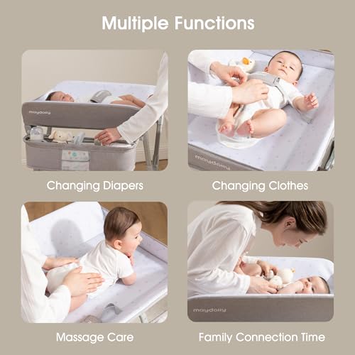 Maydolly Changing Table，Portable Diaper Changing Station, Foldable Baby Changing Table,Compact Nursery Diaper Changing Table for Baby，Adjustable Height，Mobile on Wheels (Grey) - Thumbnail 4