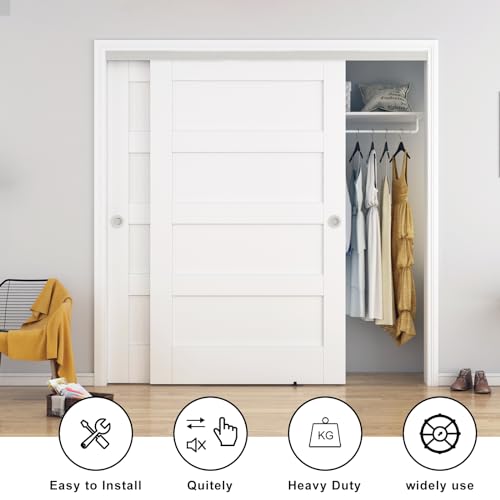 BARNSMITH 8FT/96 Bypass Door Hardware,Heavy Duty Aluminum Sliding Closet Door Hardware with Finger Pulls for 2 Doors System,Sturdy and Smoothly,Fit Door Thickness 1 3/8" or 1 3/4",Easy to Insatll