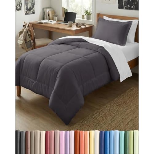 Twin Comforter Set White - Bed in a Bag Queen Size 5 Pieces - Down Alternative Duvet Insert - Soft, Lightweight Comforter Bedding Set with Flat Sheet, Fitted Sheet, Pillowcases & Shams for A