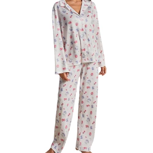 Pyjama floral pour femme en ensemble pantalon large et chemise à manches longues avec poche