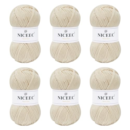 Image of NICEEC 300g Soft Assorted Colors Yarn - Sport Weight,100% Acrylic, 4 Ply, Bonbons Yarn for Crochet & Knit, DIY Project Starter Kit for Kids or Adults(Total 870yds) - Cream White