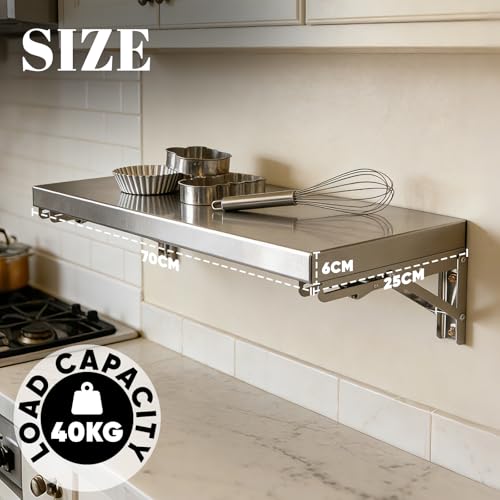 Étagère murale robuste haute capacité de charge inox pour cuisine