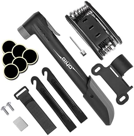 Giwil premium mini bike tyre pump set, multifunctional glue-free bike tyre repair kit, 120psi bicycle tyre pump suitable for Presta and Schrader valve, black
