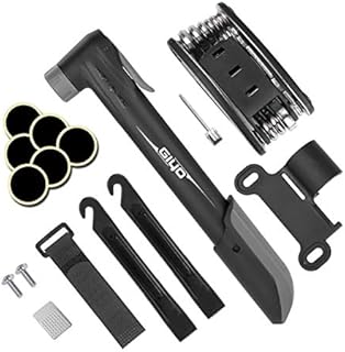 Giwil premium mini bike tyre pump set, multifunctional glue-free bike tyre repair kit, 120psi bicycle tyre pump suitable for Presta and Schrader valve, black