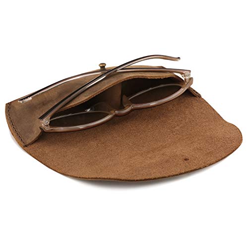Image of Londo Genuine Leather Eyeglasses & Sunglasses Case - Premium Leather Protective Case with Button Closure, Stylish & Durable Storage for Glasses