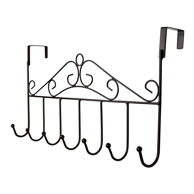 PAVITYAKSH Hooks Hanger Door Hanger with 7 Hooks Over The Door Hooks,Overdoor Towel Rack,Metal Heavy-Duty Door Hanger Hook Storage Organizer for Hanging (Black)-image-12