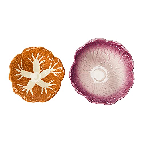 Creative Co-Op Hand-Painted Set Of Cabbage Shaped Stoneware Bowls, Set Of 2,Orange & Purple #TOP1