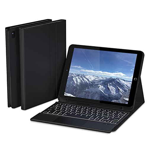 DoohowCase Funda teclado para iPad 9ª generación 2021 10.2" 8a/7a, teclado magnético inalámbrico Bluetooth extraíble iPad 9a/8a/7a Gen 2021/2020/2019 funda con teclado, portalápices, negro Cover