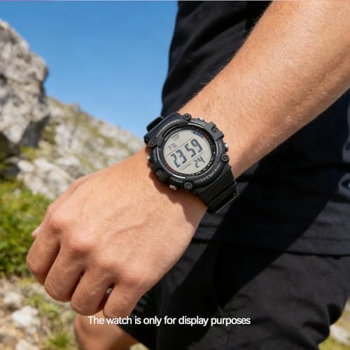 Resin Watch Band Replacement Compatible with Casio AE-1500WH AE1500 WS-1500H WS1500 Waterproof Sports Watch Strap Wristband (Black band Steel buckle) - 4